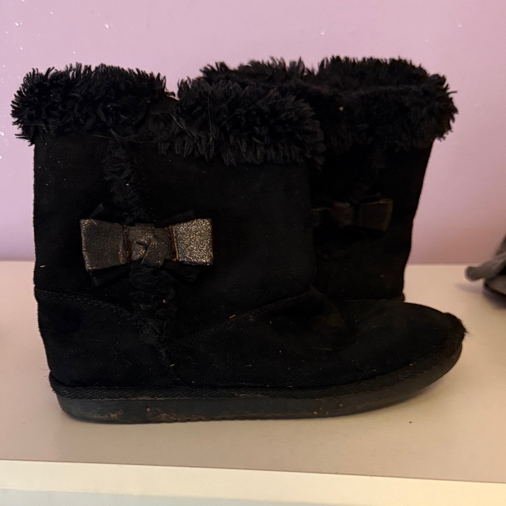 Cozy Black Kids Boots with Bow